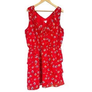 Xhilaration Red Floral Tiered Mini Dress XXL Coquette Cottagecore Boho Summer